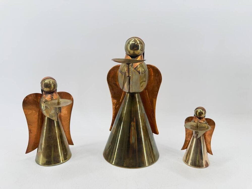 Brass Copper Angel Candle Holders Christmas Holiday Decor Made in Hong Kong
